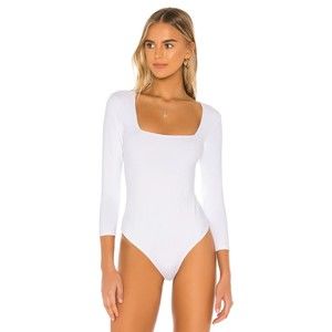 Free People NWT Truth or Square Bodysuit Long Sleeve Square Neck White Large New